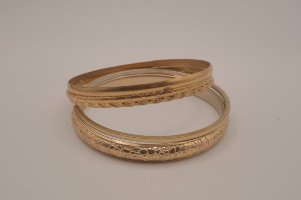 Gold tone 5 set textured stacked bangle bracelets