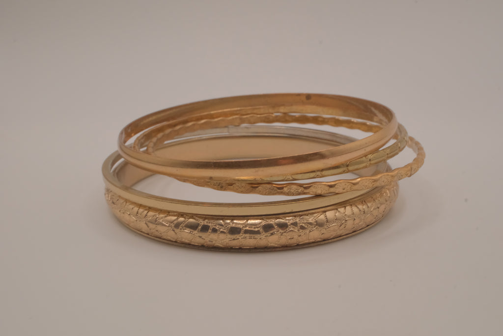 Gold tone 5 set textured stacked bangle bracelets