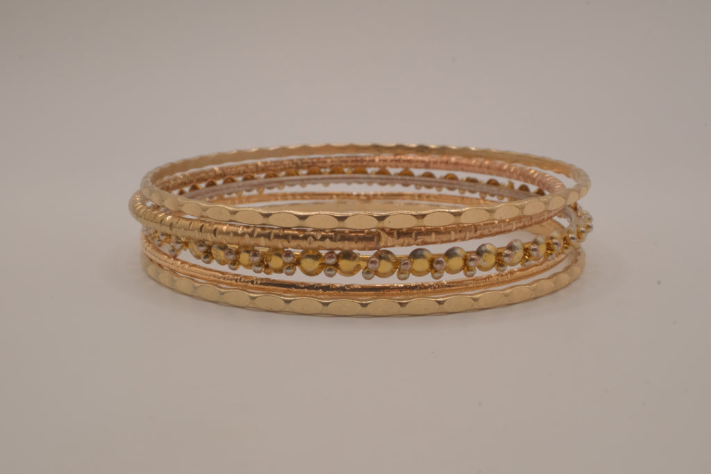 Gold tone 5 set textured stacked bangle bracelets