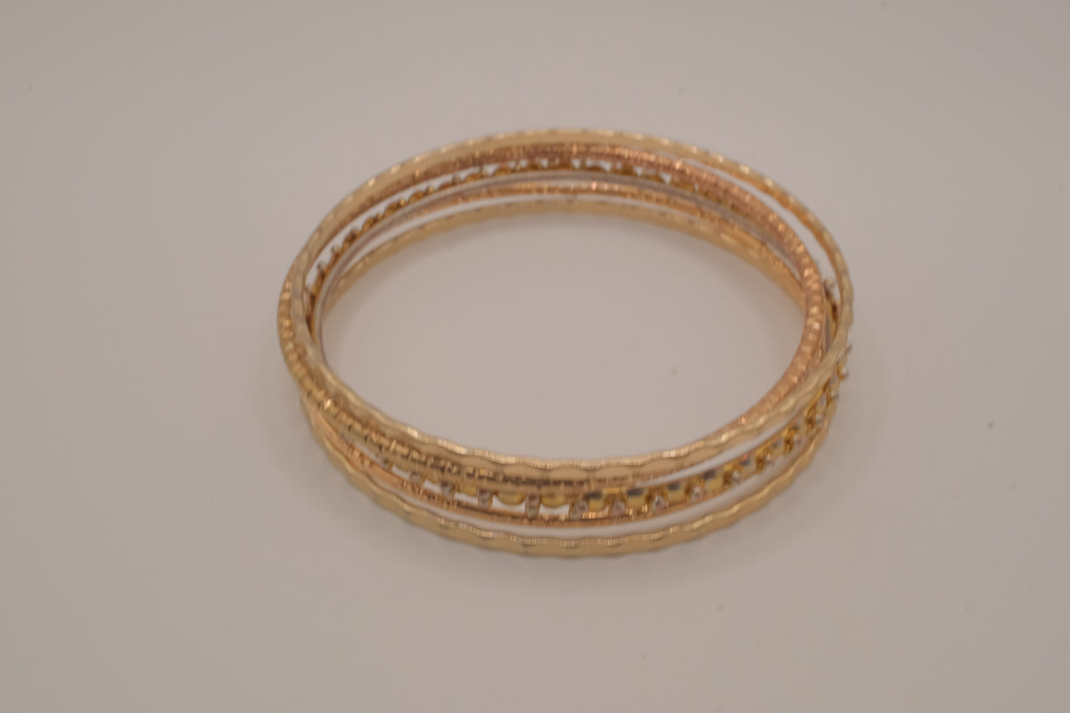 Gold tone 5 set delicate textured stacked bangle bracelets