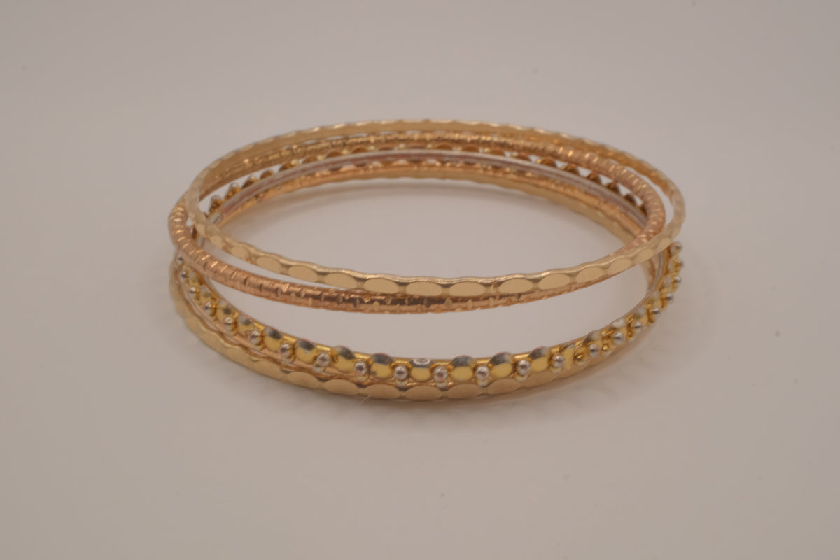 Gold tone 5 set delicate textured stacked bangle bracelets