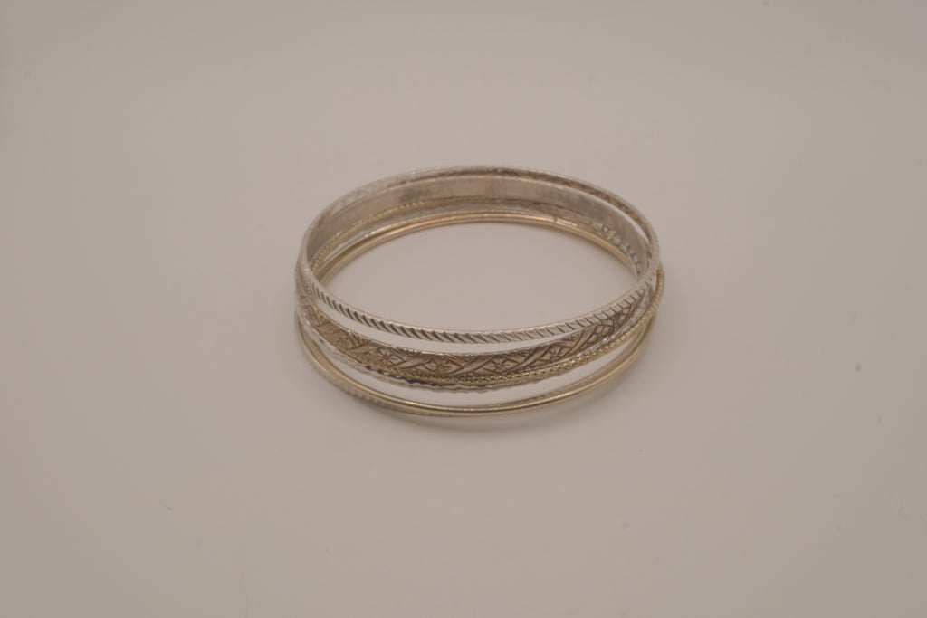 Set of 6 mixed textures layered silver bangle bracelets