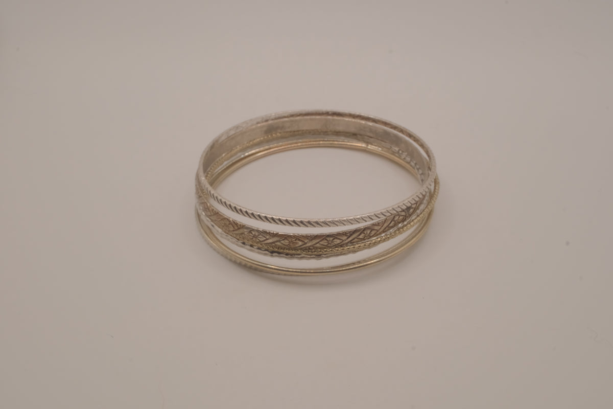 Set of 6 mixed textures layered silver bangle bracelets