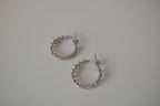 Vintage silver tone leaf hoop earrings