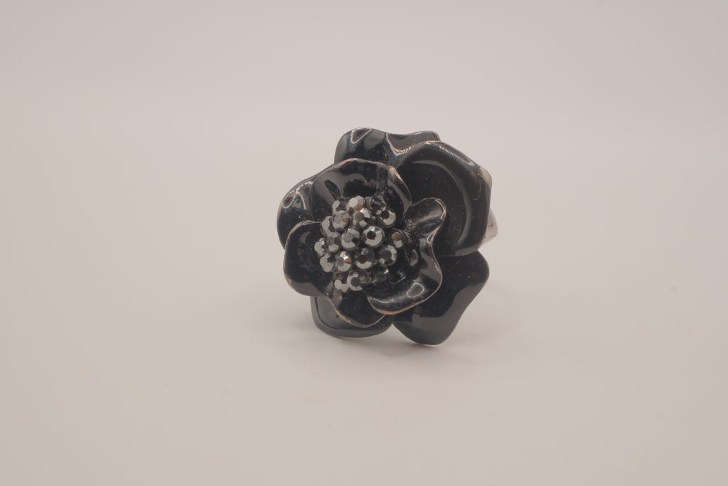 ALDO Black enamel flower statement ring