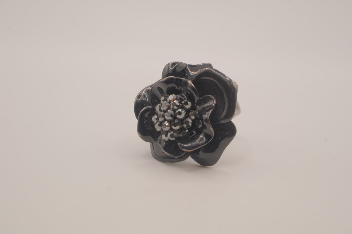 ALDO Black enamel flower statement ring