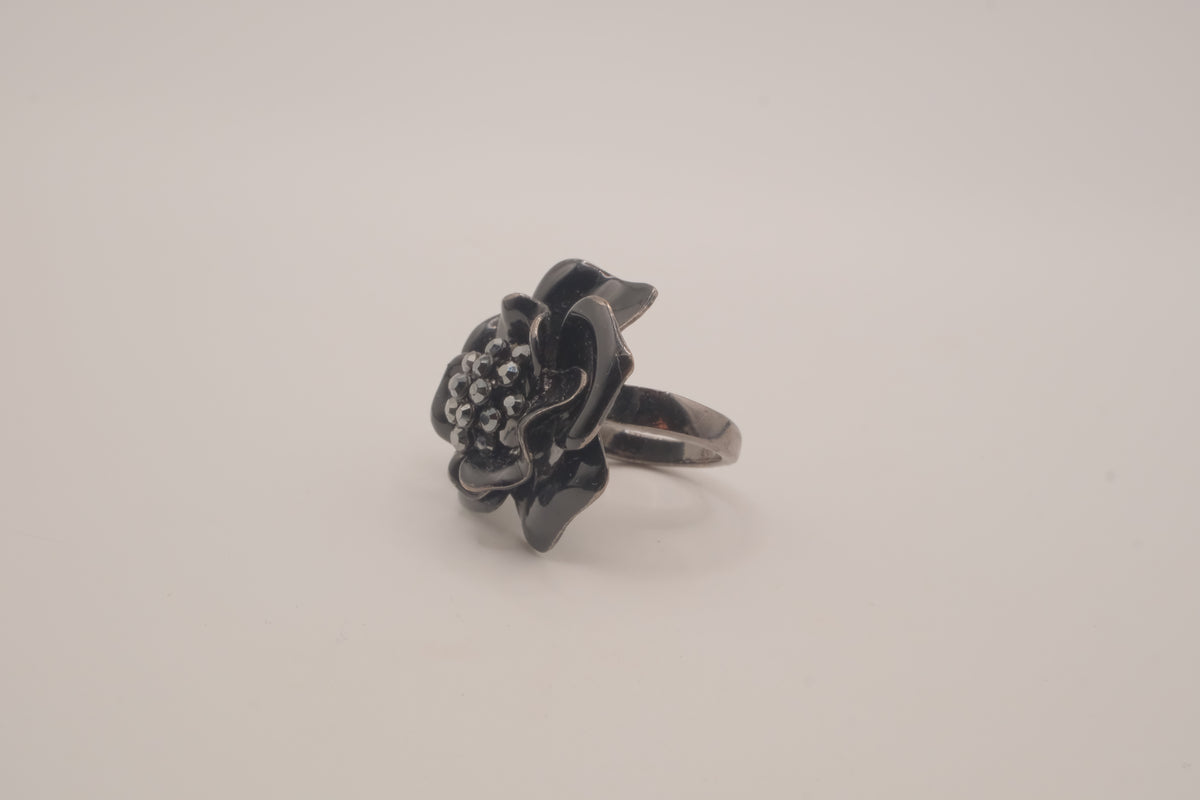 ALDO Black enamel flower statement ring