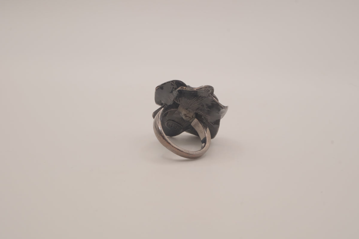 ALDO Black enamel flower statement ring