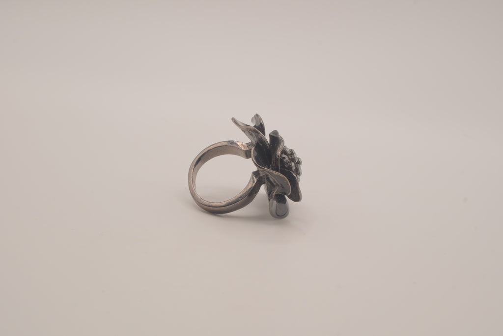 ALDO Black enamel flower statement ring