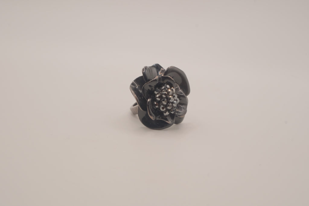 ALDO Black enamel flower statement ring