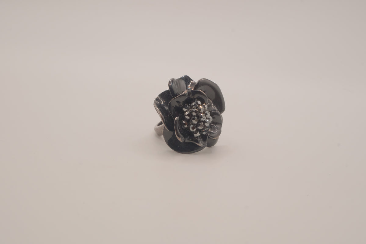 ALDO Black enamel flower statement ring