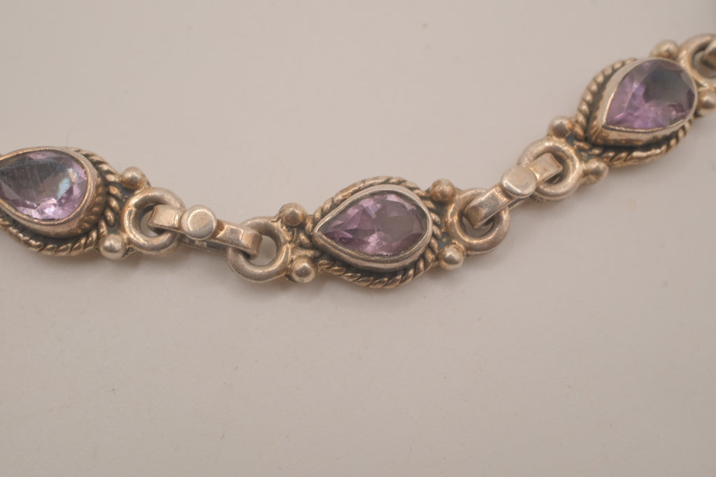 Vintage Sterling silver bezel-set amethyst link bracelet&nbsp;