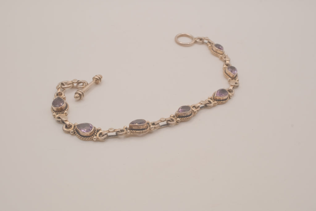 Vintage Sterling silver bezel-set amethyst link bracelet&nbsp;