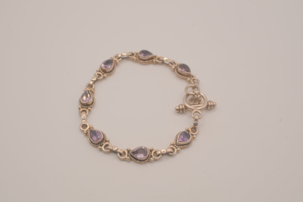 Vintage Sterling silver bezel-set amethyst link bracelet&nbsp;