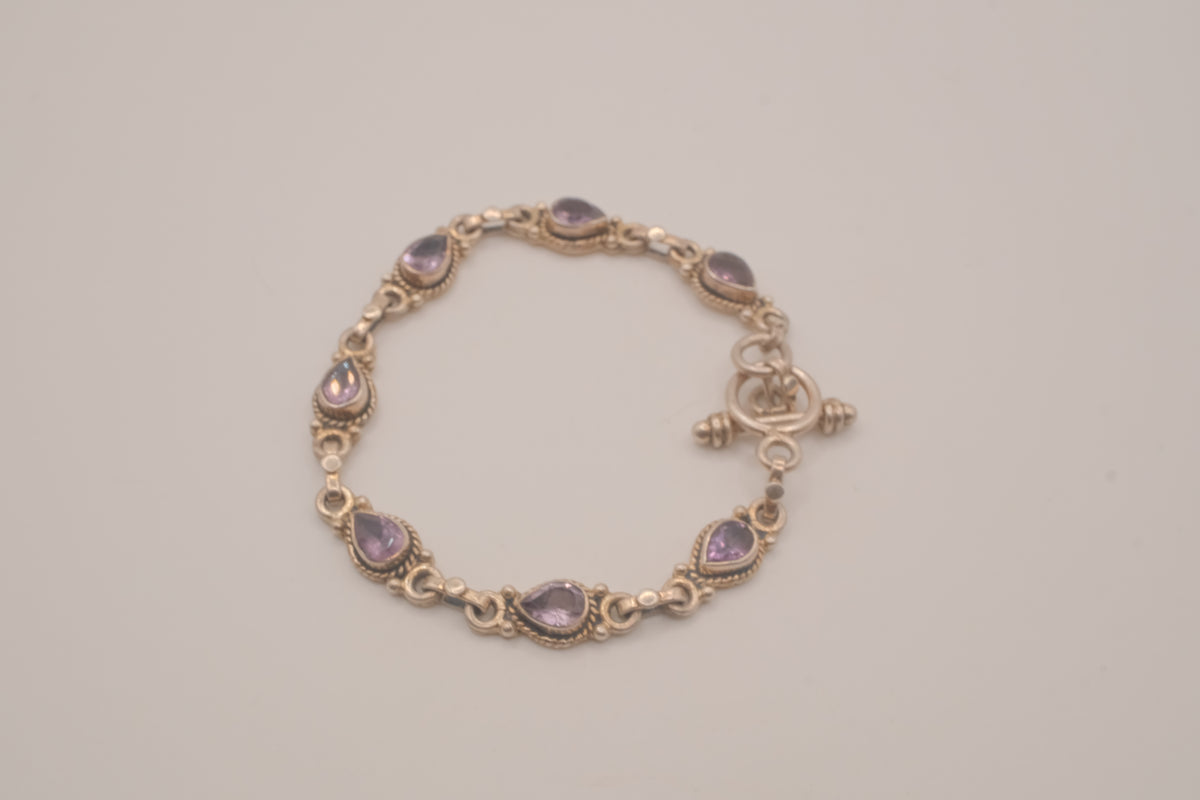 Vintage Sterling silver bezel-set amethyst link bracelet&nbsp;