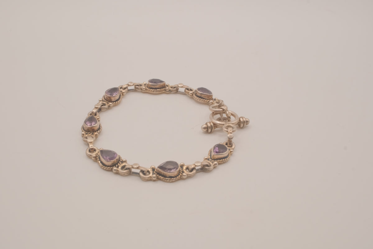 Vintage Sterling silver bezel-set amethyst link bracelet&nbsp;