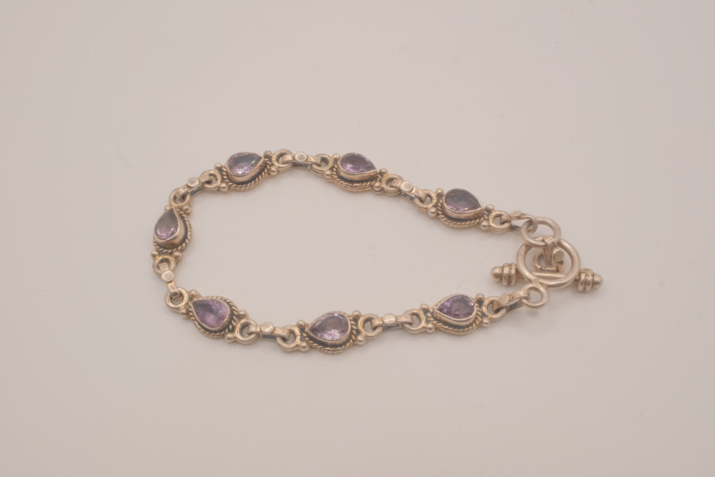 Vintage Sterling silver bezel-set amethyst link bracelet&nbsp;