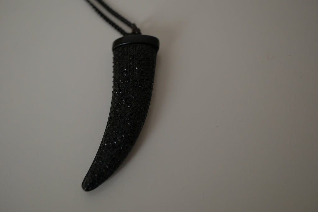 Black pave-encrusted horn/tooth pendant necklace