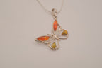 Sterling silver Baltic amber butterfly pendant necklace