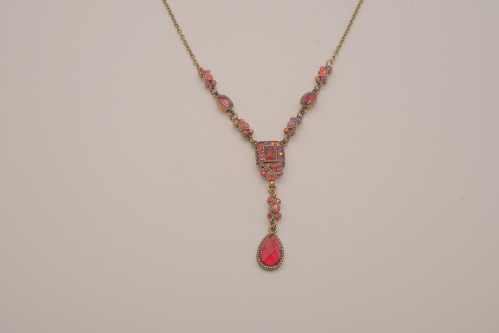 Vintage Avon red statement gem jeweled Y-neck drop necklace