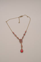 Vintage Avon red statement gem jeweled Y-neck drop necklace