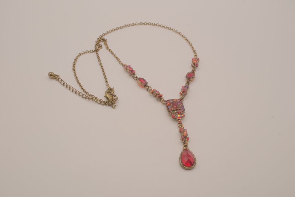 Vintage Avon red statement gem jeweled Y-neck drop necklace