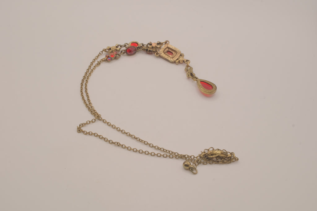 Vintage Avon red statement gem jeweled Y-neck drop necklace