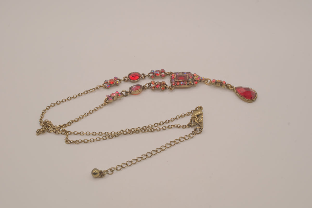 Vintage Avon red statement gem jeweled Y-neck drop necklace