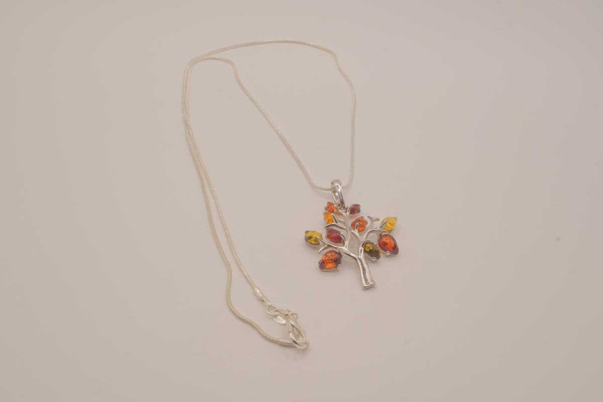 Sterling silver Baltic Amber Tree of Life pendant