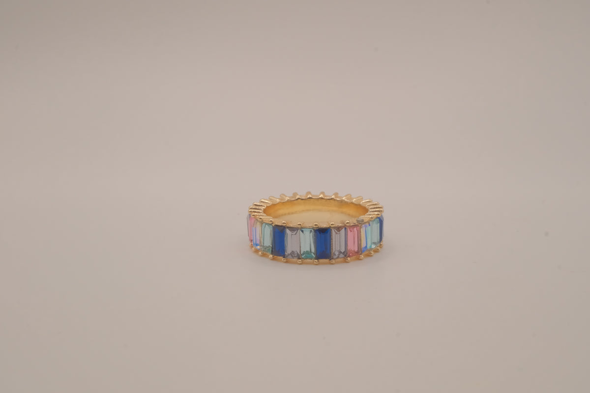 Sterling silver multi-color baguette eternity band ring