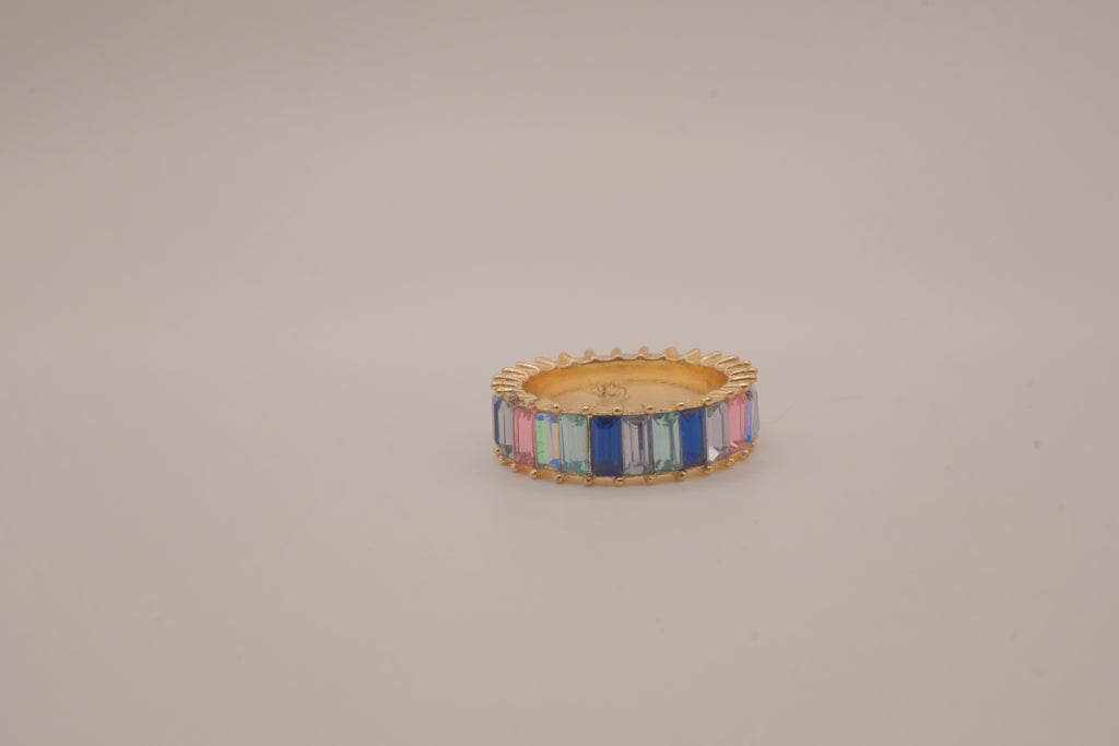 Sterling silver multi-color baguette eternity band ring