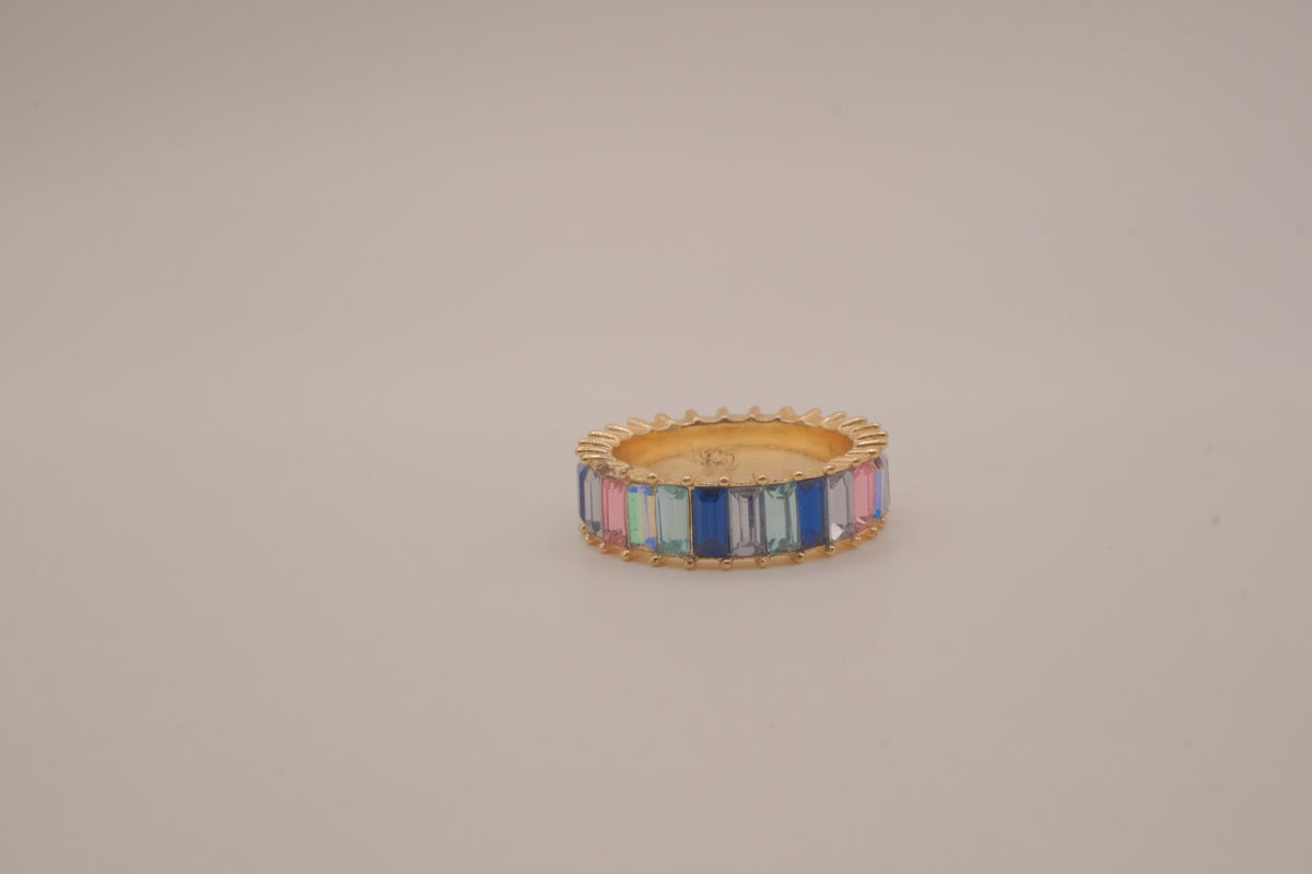 Sterling silver multi-color baguette eternity band ring