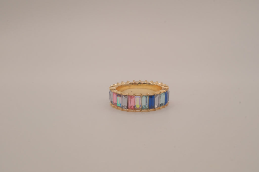 Sterling silver multi-color baguette eternity band ring