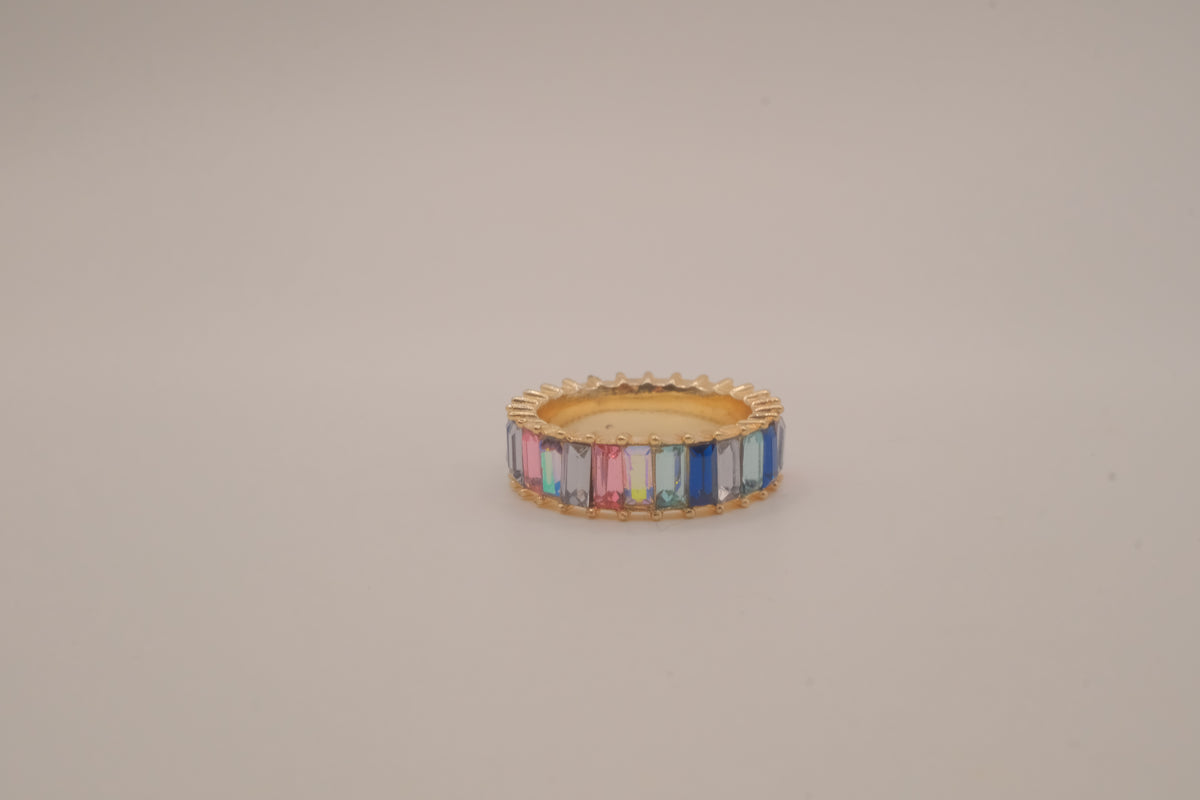 Sterling silver multi-color baguette eternity band ring