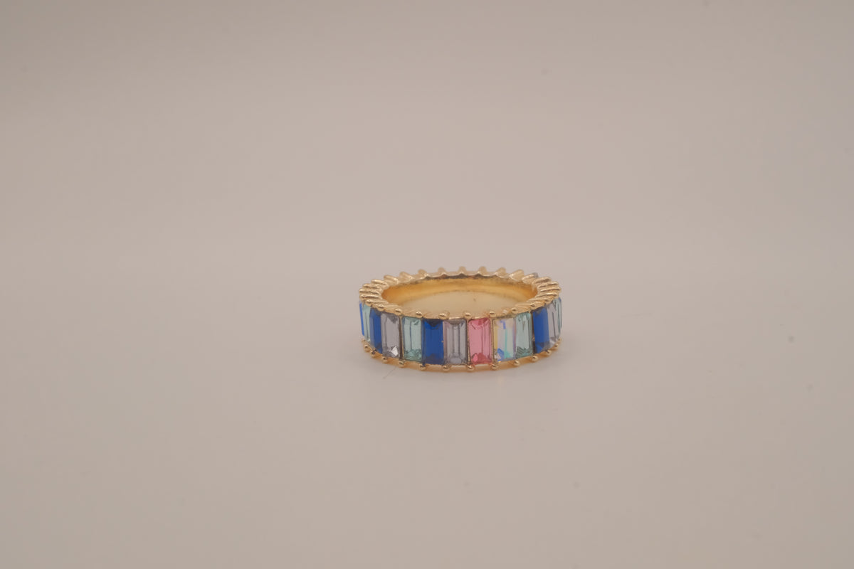 Sterling silver multi-color baguette eternity band ring