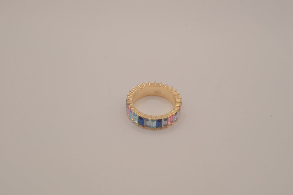 Sterling silver multi-color baguette eternity band ring