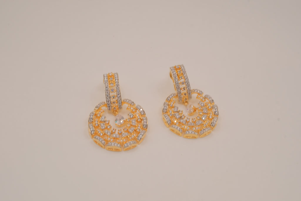 Gold tone white rhinestones dangle earring