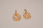 Gold tone white rhinestones dangle earring