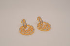 Gold tone white rhinestones dangle earring