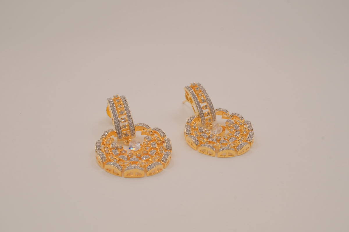 Gold tone white rhinestones dangle earring