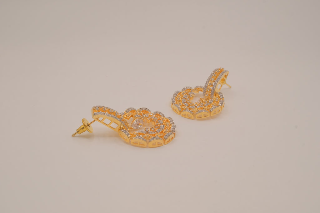 Gold tone white rhinestones dangle earring