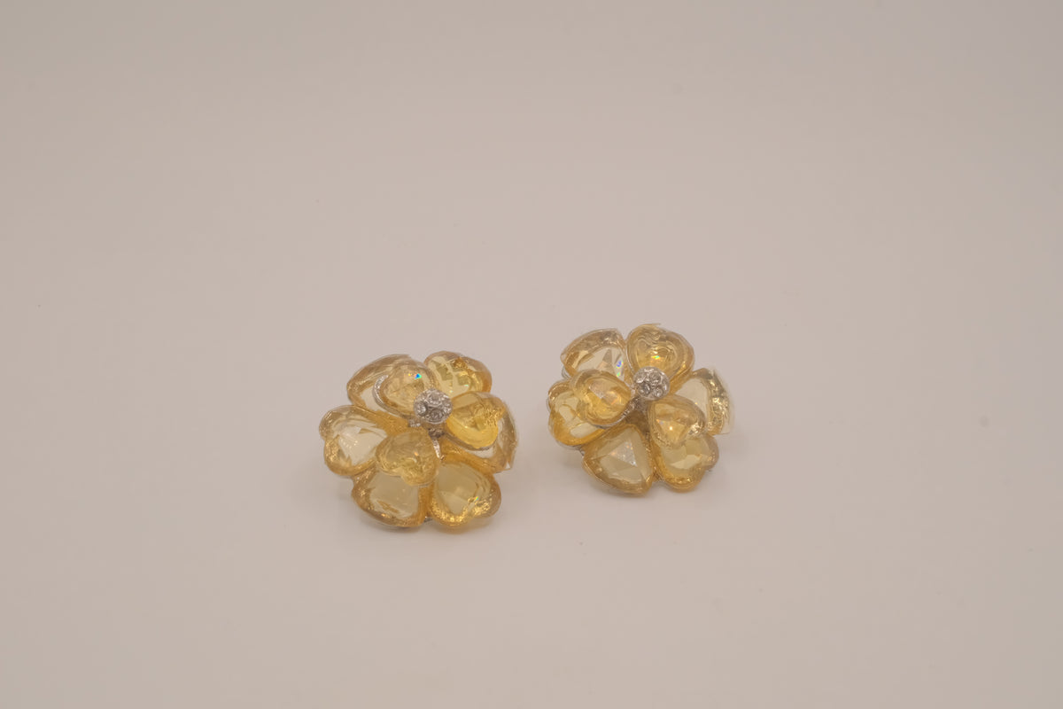 Yellow crystal flower stud earring
