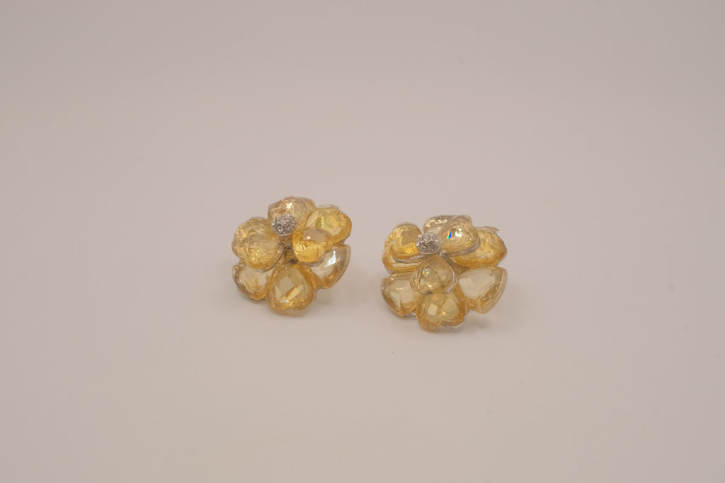 Yellow crystal flower stud earring