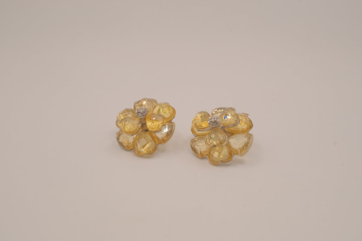 Yellow crystal flower stud earring