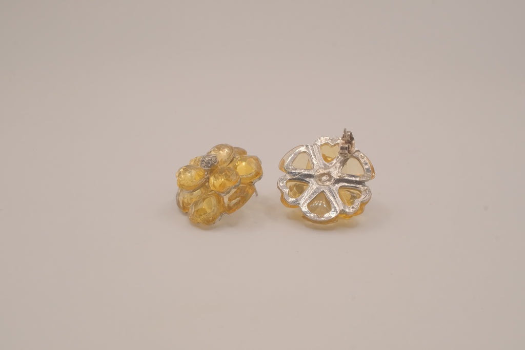 Yellow crystal flower stud earring