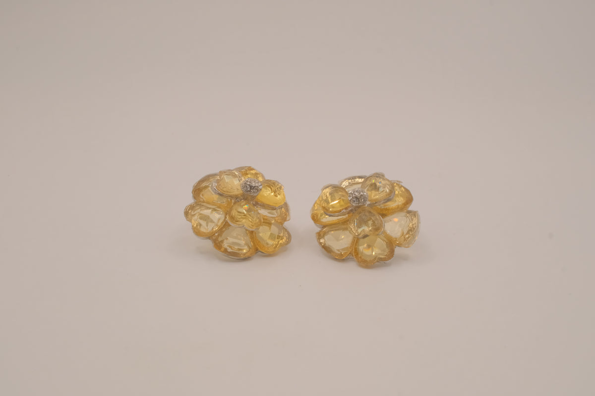 Yellow crystal flower stud earring