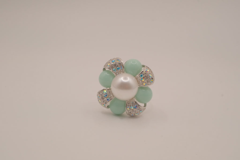 Vintage Mint green floral cocktail ring