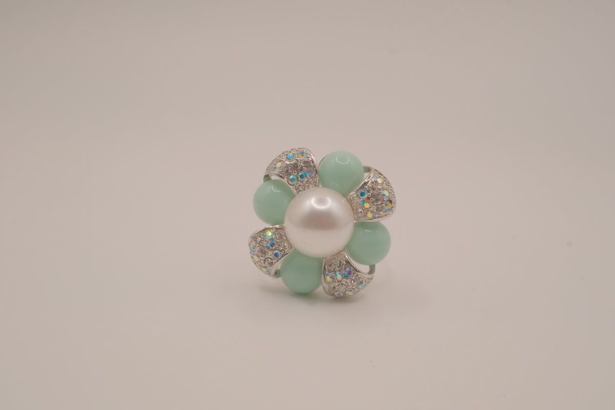 Vintage Mint green floral cocktail ring