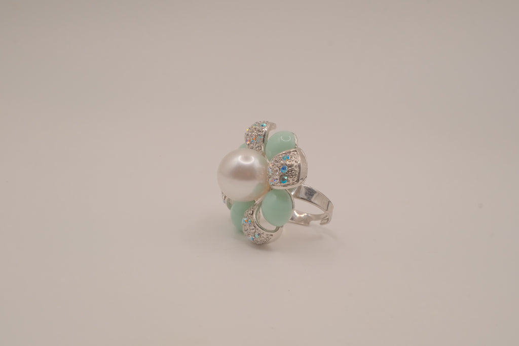 Vintage Mint green floral cocktail ring