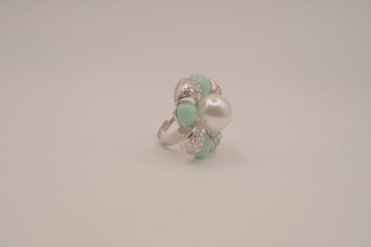 Vintage Mint green floral cocktail ring